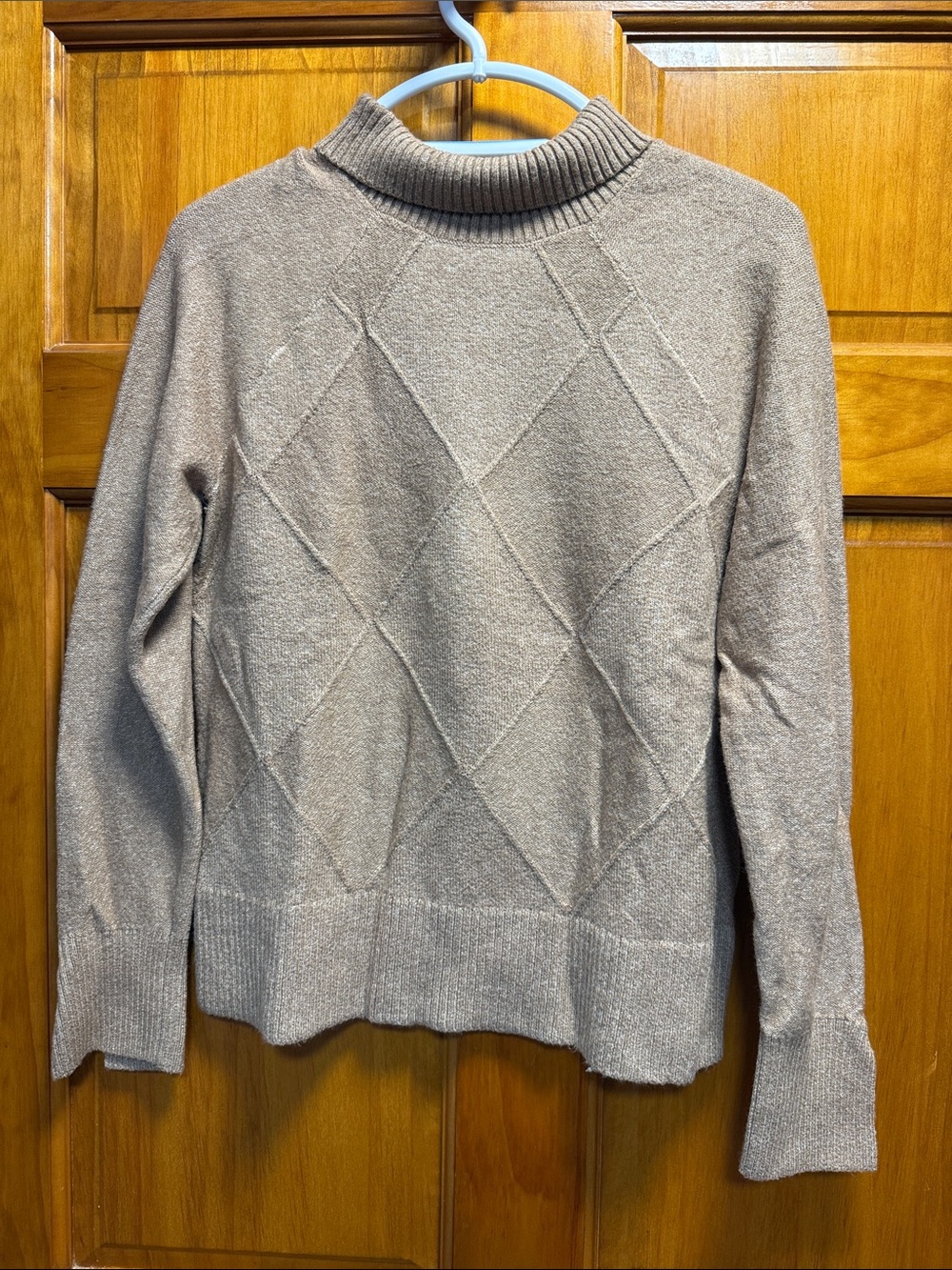 Women's Tan Diamond-Texture Mock Neck Sweater